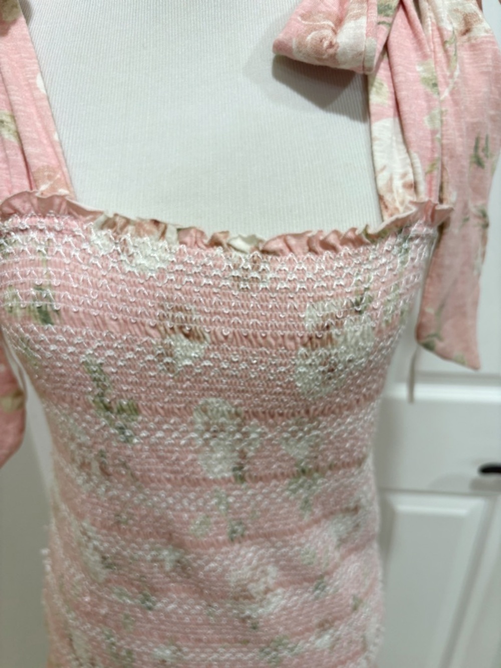 NWT LoveShackFancy Pink Norna Dress Ballet Pink Floral Tie-Shoulder Dress Large - Picture 3 of 11